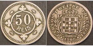 50 Reis Kingdom of Portugal (1139-1910) Copper/Nickel Carlos I of Portugal (1863-1908)