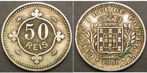 50 Reis Kingdom of Portugal (1139-1910) Copper/Nickel Carlos I of Portugal (1863-1908)