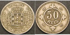 50 Reis Kingdom of Portugal (1139-1910) Copper/Nickel Carlos I of Portugal (1863-1908)
