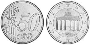 50 Євроцент Федеративна Республіка Німеччина (1990 - ) Латунь 