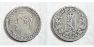 50 Ере United Kingdoms of Sweden and Norway (1814-1905) Срібло Оскар II (1829-1907)