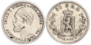 50 Ере United Kingdoms of Sweden and Norway (1814-1905) Срібло Оскар II (1829-1907)