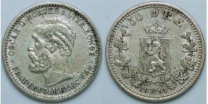 50 Ере United Kingdoms of Sweden and Norway (1814-1905) Срібло Оскар II (1829-1907)