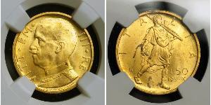 50 Лира Kingdom of Italy (1861-1946) Золото Виктор Эммануил III (1869 - 1947)