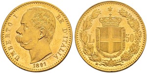 50 Лира Kingdom of Italy (1861-1946) Золото Умберто I (1844-1900)