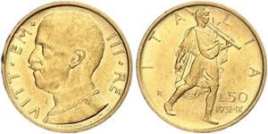 50 Лира Kingdom of Italy (1861-1946) Золото Виктор Эммануил III (1869 - 1947)