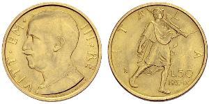 50 Лира Kingdom of Italy (1861-1946) Золото Виктор Эммануил III (1869 - 1947)