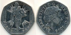 50 Пенни Великобритания (1922-) Никель/Медь Елизавета II (1926-2022)