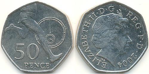 50 Пенни Великобритания (1922-) Никель/Медь Елизавета II (1926-2022)
