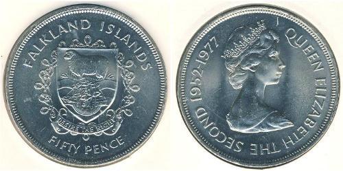 50 Пені Фолклендські острови Мідь Єлизавета II (1926-2022)
