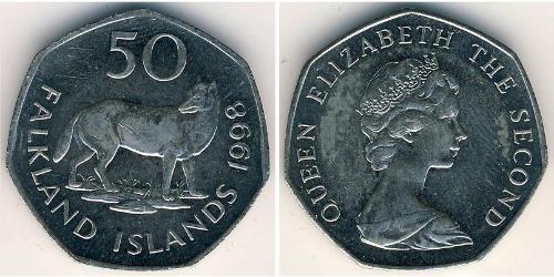 50 Пені Фолклендські острови Мідь Єлизавета II (1926-2022)