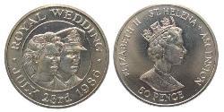 50 Пені Острів Святої Єлени (1981 - ) Нікель/Мідь Єлизавета II (1926-2022)