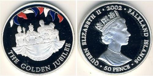 50 Пені Фолклендські острови Срібло Єлизавета II (1926-2022)
