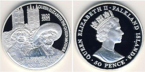 50 Пені Фолклендські острови Срібло Єлизавета II (1926-2022)
