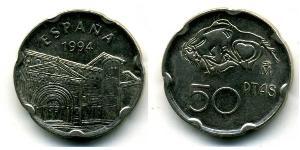 50 Песета Королевство Испания (1976 - ) Никель/Медь 