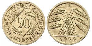 50 Рейхспфеніг / 50 Пфеніг Веймарська республіка (1918-1933) Латунь 