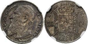 50 Сантим Бельгия Серебро Леопольд II (1835 - 1909)