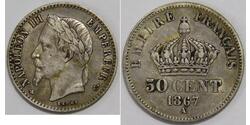 50 Сантим Вторая французская империя (1852-1870) Серебро Наполеон III Бонапарт (1808-1873)