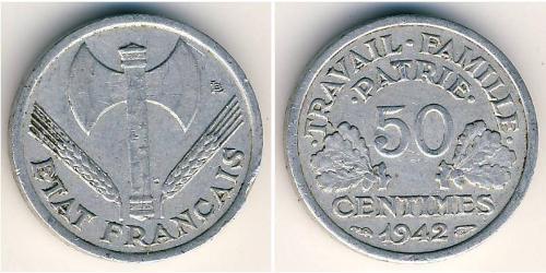 50 Сент Французское государство режима Виши (1940-1944) Алюминий 