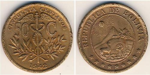 50 Сентаво Багатонаціональна Держава Болівія  (1825 - ) Мідь 