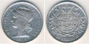 50 Сентаво Первая Португальская республика (1910 - 1926) Серебро 