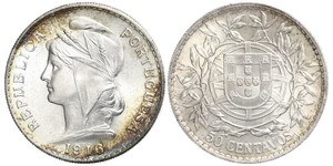 50 Сентаво Первая Португальская республика (1910 - 1926) Серебро 