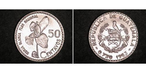 50 Сентаво Республика Гватемала (1838 - ) Серебро 