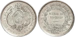 50 Сентаво Багатонаціональна Держава Болівія  (1825 - ) Срібло 