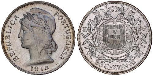 50 Сентаво Перша Португальська Республіка (1910 - 1926) Срібло 