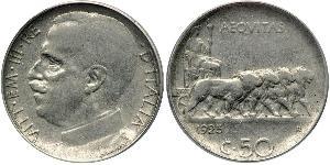50 Сентесимо Kingdom of Italy (1861-1946) Никель Виктор Эммануил III (1869 - 1947)