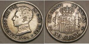 50 Сентімо Королівство Іспанія (1874 - 1931) Срібло Alfonso XIII of Spain (1886 - 1941)