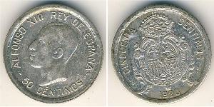 50 Сентімо Королівство Іспанія (1874 - 1931) Срібло Alfonso XIII of Spain (1886 - 1941)