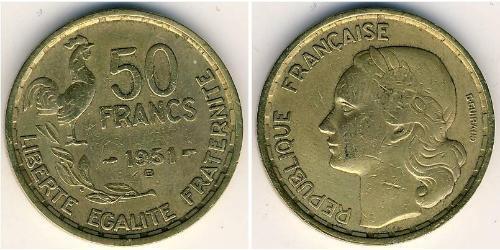 50 Франк Четвёртая французская республика (1946-1958) Алюминий/Бронза 