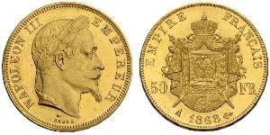 50 Франк Вторая французская империя (1852-1870) Золото Наполеон III Бонапарт (1808-1873)