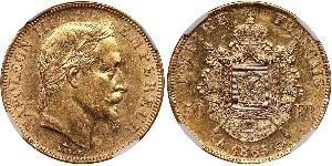 50 Франк Вторая французская империя (1852-1870) Золото Наполеон III Бонапарт (1808-1873)