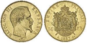 50 Франк Вторая французская империя (1852-1870) Золото Наполеон III Бонапарт (1808-1873)
