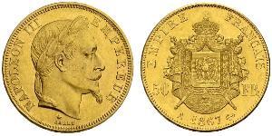 50 Франк Вторая французская империя (1852-1870) Золото Наполеон III Бонапарт (1808-1873)