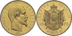 50 Франк Вторая французская империя (1852-1870) Золото Наполеон III Бонапарт (1808-1873)