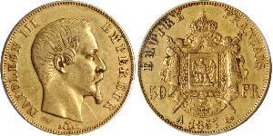 50 Франк Вторая французская империя (1852-1870) Золото Наполеон III Бонапарт (1808-1873)