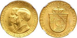50 Франк Ліхтенштейн (1719 - ) Золото Franz Joseph II, Prince of Liechtenstein (1938 - 1989) 