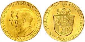 50 Франк Ліхтенштейн (1719 - ) Золото Franz Joseph II, Prince of Liechtenstein (1938 - 1989) 