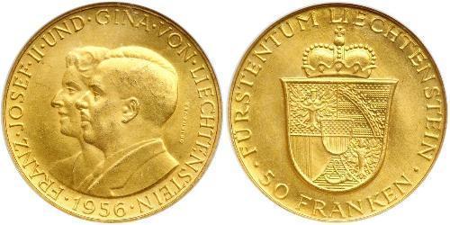 50 Франк Ліхтенштейн (1719 - ) Золото Franz Joseph II, Prince of Liechtenstein (1938 - 1989) 