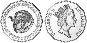 50 Цент Австралія (1939 - ) Нікель/Мідь Єлизавета II (1926-2022)