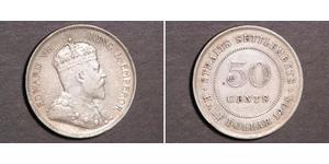 50 Цент Стрейтс-Сетлментс (1826 - 1946) Серебро Эдуард VII (1841-1910)