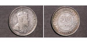 50 Цент Стрейтс-Сетлментс (1826 - 1946) Серебро Эдуард VII (1841-1910)