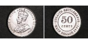 50 Цент Стрейтс-Сетлментс (1826 - 1946) Срібло Георг V (1865-1936)