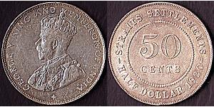 50 Цент Стрейтс-Сетлментс (1826 - 1946) Срібло Георг V (1865-1936)