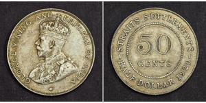 50 Цент Стрейтс-Сетлментс (1826 - 1946) Срібло Георг V (1865-1936)