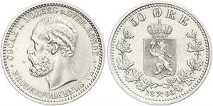 50 Эре United Kingdoms of Sweden and Norway (1814-1905) Серебро Оскар II (1829-1907)
