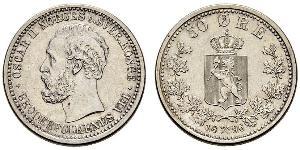 50 Эре United Kingdoms of Sweden and Norway (1814-1905) Серебро Оскар II (1829-1907)